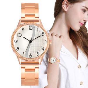 Armbanduhren Luxusmarken 2023 Rose Gold Damen Quarzuhr Wellenzahlen Design Lady Alloy Strap Gift Clock