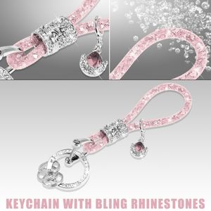 Car Keychain Car Faux Crystal Keychain Ring Key Fob Accessories with Bling Rhinestones Replacement Pink Universal