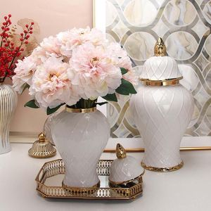 Storage Bottles Modern Ceramic Ginger Jar Flower Vase With Lid Handicraft Temple Jars Table Centerpiece Decoration