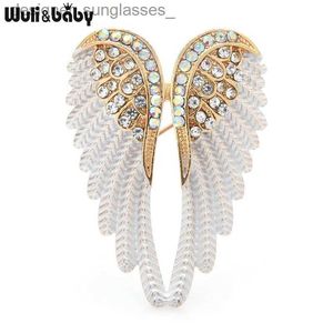 Pinki broszki Wuli Baby Classic Rhinestone Angel Wings Pinki broszkowe 3 kolory 2021 biżuteria błyszcząca Piór Pióro Pióro broszek 231117