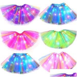 Inne imprezy imprezowe zaopatrzenie w zaopatrzenie w mody dziewcząt tkanin dziewcząt sukienka scena sceniczna sukienka LED Tutu spódnica Luminous Star spódnice dhuz7