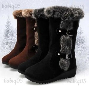 Stiefel Neue Winter-Frauen-Stiefel-beiläufige warme Pelz-Mitten-Kalb-Stiefel-Schuhe Frauen-Slip-On-runde Zehen-Keile-Schnee-Stiefel-Schuhe Muje Plusgröße 42 T231117