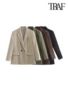 Kadınlar Blazers Trafo Kadın Moda Çifte Çifte Gevşek Takım Blazer Ceket Vintage Uzun Kol Cepleri Kadın Dış Giyim Şık Veste Femme 231116