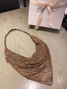 Wysokiej jakości 10A+ Rhinestone błyszczące torby na ramię Wang Diamentowe luksusowe projektanci torba Brown Shimmer Glitter Women Torebka Messenger Lady Party torebki