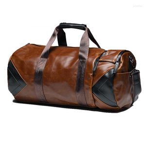 Duffel Bags Retro Men PU Travel Handbag Sport Duffle For Short Hiking Casual Waterproof Bucket