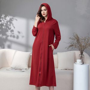 Accappatoio con cerniera coppia pigiama primavera autunno Camicia da notte con cappuccio Pigiama sottile per camicia da notte lunga da donna