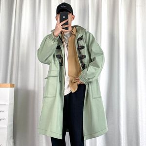 Herrgravrockar Autumn Spring Men's Windbreaker -knapp överdimensionerade Harajuku Fashion Overcoat Jacket Svart Male Coat Clothing