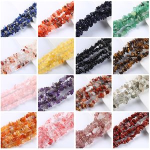 Natural Crystal Gemstone Chain Art Polering Oregelbunden krossad stenpärla armband DIY smycken Tillbehör 80 cm längd