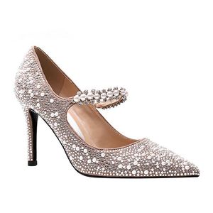Grabia i eleganckie: francuskie buty ślubne dla kobiet z cienkimi obcasami, nowe jesień w stylu pełne kryształowe buty ślubne z ćwiczeniami z wodą