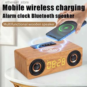 Cell Phone Speakers 5.0 Bluetooth Speaker Multi-function Alarm Clock Wireless Charger Sound Box Home Stereo Wooden TV Soundbar Support TF AUX USB FM Q231117