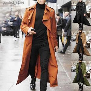 Erkek trençkotları erkek trençkot ceket rüzgarı yeni zarif moda düğmesi uzun ceket uzun sonbahar kış gevşek kargo ceketi palto dış giyim q231118