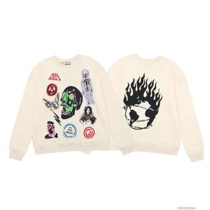 Men's Hoodies Sweatshirts Designer Fashion Mens Streetwear American Galleryes Depts Skull Flame Colorful English Printing Cotton Terry Round Neck Sweater Men w
