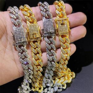 Vintage mousserande män hiphop isade ut smycken strass kristall lång isad kedjor halsband smycken guld silver miami kubansk li196u
