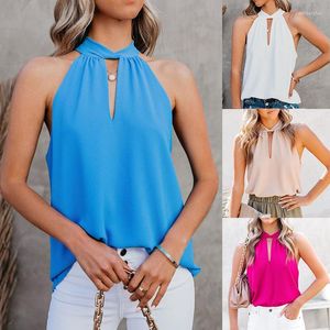 Women's Tanks 2023 Summer Woman Chiffon Sexy Halter Neck Pullover Lace-Up Solid Vest Streetwear Slim Fit Basic Tees White Crop Top Y2k