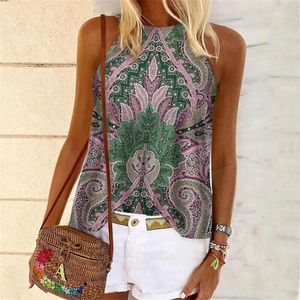 Women's T Shirts For Women Boho Summer Cute Graphic Tank Tops Halter Neck Sleeveless Vintage Western Ethnic Beach