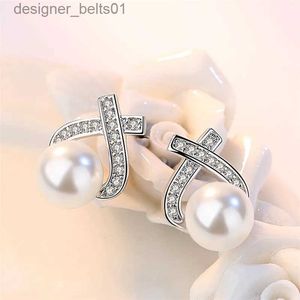 Stud 1 Pair Women's Retro Elegant Classic Cross Inlaid AAA Zircon Pearl Ear Stud Earrings Fashion Jewelry E0755L231117