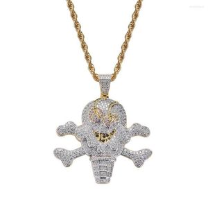 Pendanthalsband Hip Hop Jewelry 18K Gold Plated Zirconia Simulated Diamond Iced Out Chain Pirate Cream Necklace For Men Charm GI2179