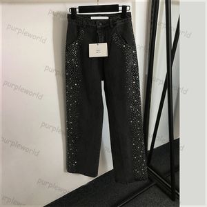 Drill-Jeans für Damen, Designer-Jeanshose mit hoher Taille, lässige schwarze Hose mit weitem Bein