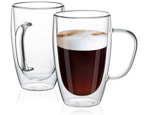Чайные чашки с двойной стеной высокой боросиликатной стеклянной кружки с термостойким чайным молоко