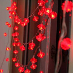 LED -strängar Red Lantern String Lights 2m 10 LED -batteri Appript Hanging Lanterns String Lights For Chinese New Year Spring Festival P230414