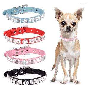 Collari per cani Bling strass Cat Leather Crown Pet Puppy Gattino Collare Guinzaglio da passeggio Guinzaglio per cani di taglia piccola e media Gatti Chihuahua Pug