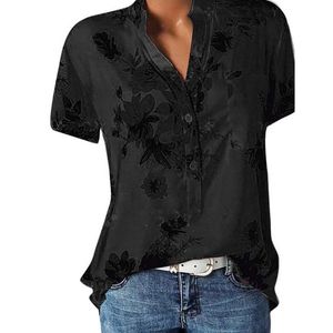 Women's Blouses Shirts Temperament women's shirt printing large size casual shirt loose Vneck shortsleeved shirt blouse 230417