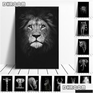 Gemälde Leinwand Malerei Tier Wandkunst Löwe Elefant Hirsch Zebra Poster und Drucke Bilder für Wohnzimmer Dekoration Home Decor Dhje4