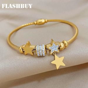 Mankiet Flashbuy 316L Złota stalowa stal ze stali nierdzewnej Rhinestones Bransoletka Bransoletka Kobiety Masowe dziewczęta magnes zapięcie w łańcuch łańcucha węża 231116