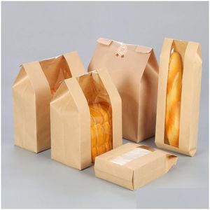 Återanvändbara livsmedelsväskor anpassade ta bort matväska modebutik Brown Kraft Paper Bags Toast Open Window Drop Delivery Home Garden Ho DH8JP