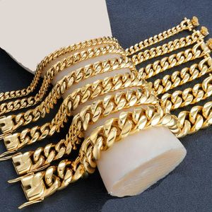 Manschett rostfritt stål Miami Curb Cuban Chain Link Armband Dragon Clasp Lock Bangle Hip Hop Rapper 18K Gold Plated Women Men smycken 231116