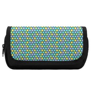 Blyertspåsar Abstract Geometry Pencil Case Colorful Beehive Hook and Loop Vintage Double Pockets Pencil Box University Pen Organizer 230417