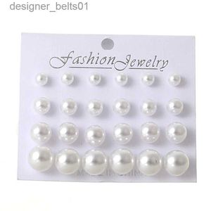 Stud White Beige Black 12 par/zestaw symulowane kolczyki perłowe dla kobiet biżuteria Bijoux Brincos Pendientes Mujer moda kolczyki