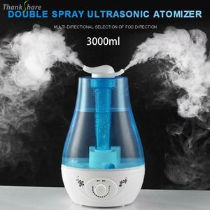 Other Home Garden 3000ML Ultrasonic Air Humidifier Double Sprayers Fog Mist Maker Essential Oil Diffuser 7 Color LED Aroma Diffusor Aromatherapy 231116