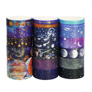 2016 Washi Sticker Adhesive Tape Set 19 Rolls Star Hot Gold and Silver Paper Tape Fantasy Planet Universe DIY Ledger Decoration For Party Festival Celebration