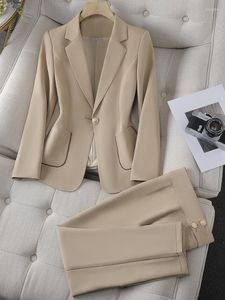 Women's Two Piece Pants Office Ladies Solid Pant Suit Women Business Work Wear Blazer And Trouser Apricot White Black Formal 2 Set With