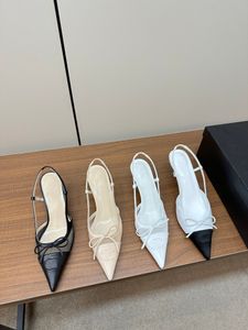 Hochwertige Damen-Pumps, High Heels, spitze Schleife, Mesh, sexy Sandalen, Luxus-Mode, Slingback, klassischer Kitten-Heel, Designer-Damen, hochwertige Einzelschuhe, große Größe 5,5 cm