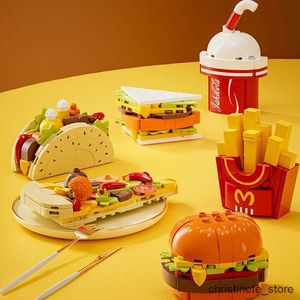 Blocks DIY Refrigerator Magnet French Fries Hamburg Sand Pizza Building Blocks Model Bricks Kids Sets Kits Toys