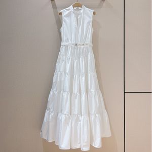 European fashion brand cotton black white stand collar sleeveless vacation style dress