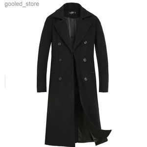 Мужские тренчи Новая мода Пальто Мужское шерстяное пальто Зимнее теплое однотонное длинное пальто-тренч Бортовое деловое повседневное пальто Мужское шерстяное пальто S-4XL Q231118