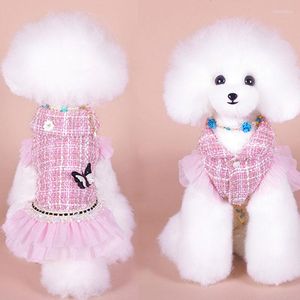 Dog Apparel Noble Coat For Princess Girls Pet Clothes Winter Tulle Short Sleeve Pink Butterfly Pattern Tutu Dress Puppy Jacket Outfit XS