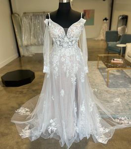 2023 Nov Arabisch Aso Ebi Plus Size Elfenbein Meerjungfrau Hochzeitskleid Strand Spitze A-Linie Lange Ärmel Brautkleider Kleider ZJ203