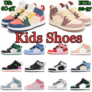 детская обувь 1s Jumpman высокие кроссовки для малышей баскетбол Университет синий Lucky Green цифровой розовый носок серый Чикаго детский дизайнер