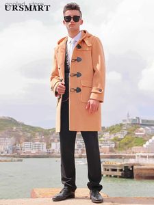 Men's Trench Coats College style Korean hooded horn button wool coat men's winter thickened new camel fashion men's coat Q231118