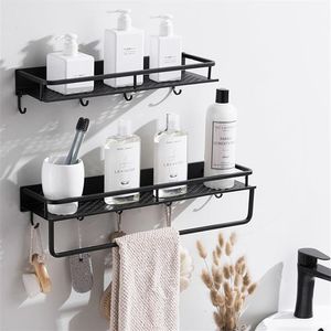 MaBlack Wall Shelf Cookware Storage Organizer Kitchen Pantry Bathroom Pot Pan Rack With 6 Hooks Accessory289D