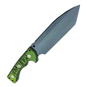 Specialerbjudande utomhusöverlevnad Rak kniv A2 Grå titanbelagd Tanto Point Blade Full Tang Green G10 -handtag med Kydex