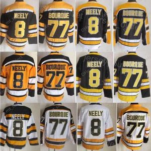 Homens CCM hockey''nHl'' Retro 77 Ray Bourque Jersey Vintage Clássico 8 Cam Neely 75º Aniversário Tudo Costurado Equipe Cor Preto Branco Amarelo