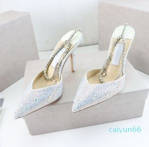 Summer Shoes Woman Sandal Luxury Designer Saeda High Heels White Stain Sandals Wedding Party Shoe Pumpar Pointy Toe Crystal Strap Sexiga klackar