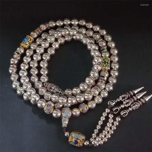 Strang 9mm reines weißes Kupfer Nepal Messingperlen lange 108 Halskette oder Armband Männer buddhistische Meditation Rosenkranz Mala Dropship