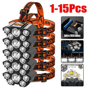 Faróis de carregamento USB 5LED faróis lanterna de alta potência 18650 bateria embutida LED para camping e pesca 231117