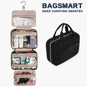 Kosmetiska väskor fall Bagsmart Makeup Bag With Hanging Hook Waterresistant toalettartikel Organisator för fullstora toalettartiklar 231117